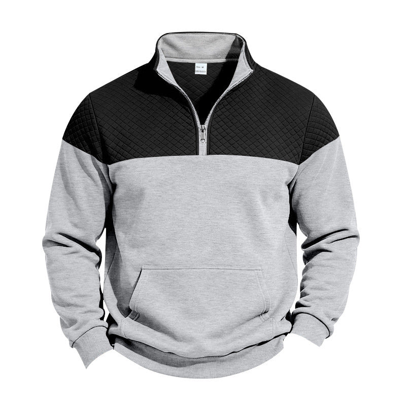 Herren Sweatshirt mit kurzem Reißverschluss, wattierter Brustpartie und Kängurutasche Shop Nory