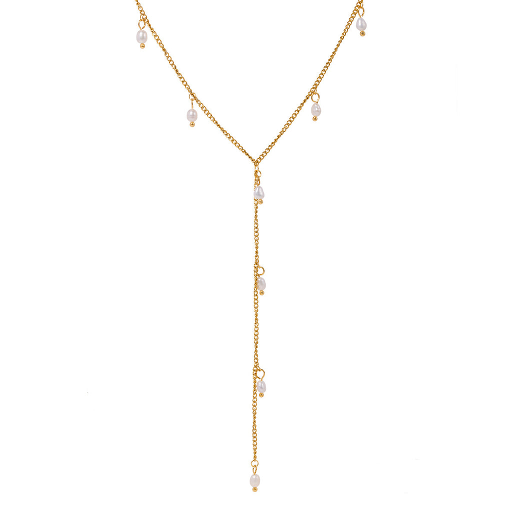 Damen Halskette mit elegantem Tropfenanhänger und feinen Perlenakzenten Shop Nory
