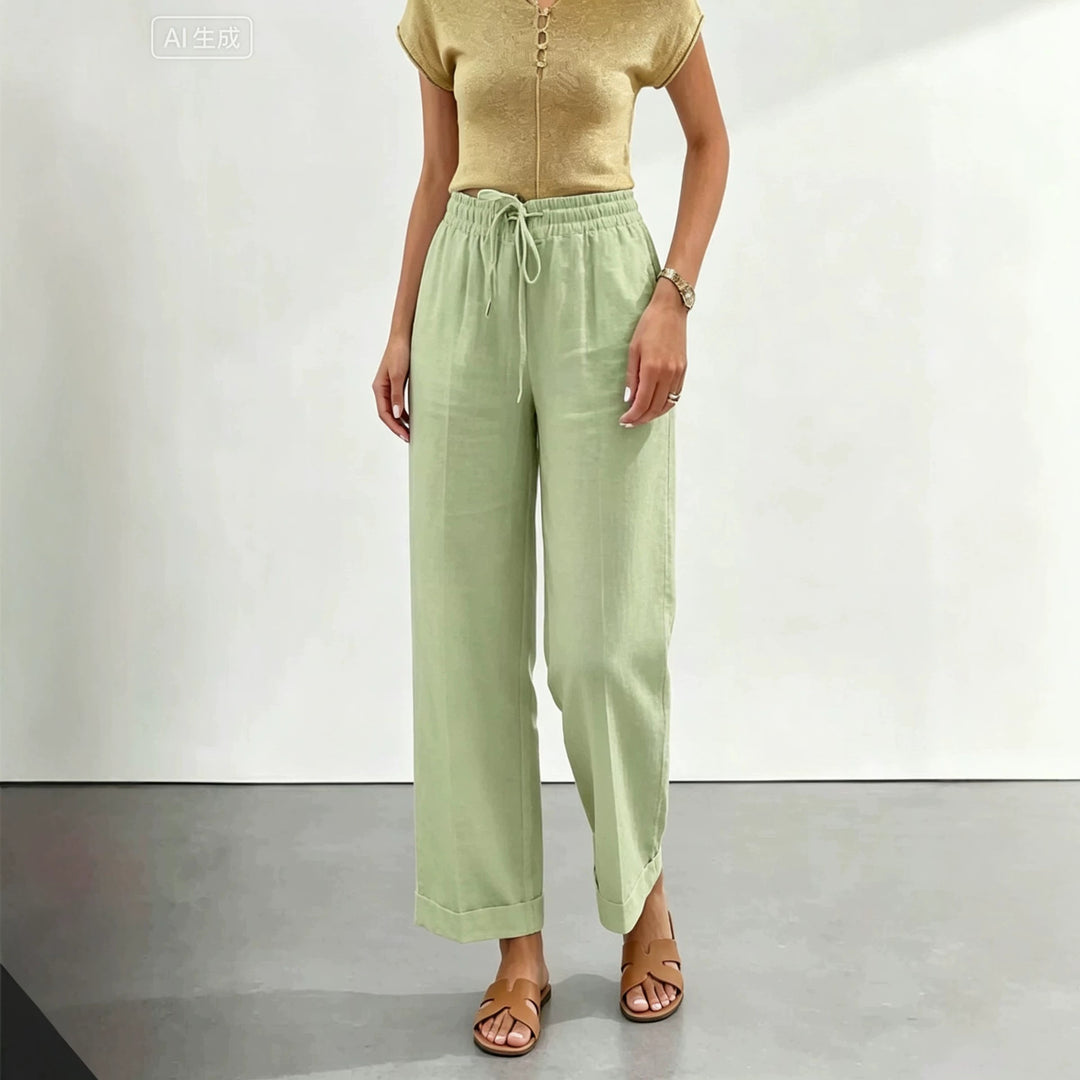 Damen nan lässige Leinen-Baumwoll Culotte mit elastischem Bund und Tigerstickerei Shop Nory