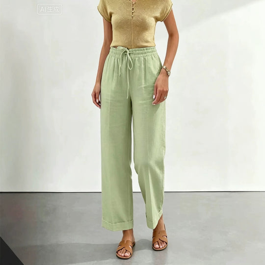 Damen nan lässige Leinen-Baumwoll Culotte mit elastischem Bund und Tigerstickerei Shop Nory
