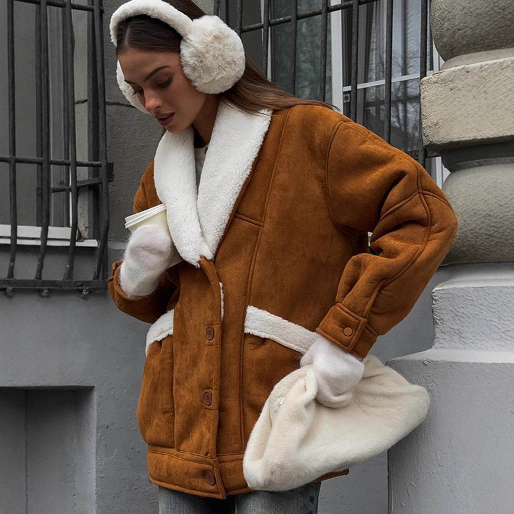 Damen Oversized Lammfellimitat Jacke mit großem Schalkragen Shop Nory