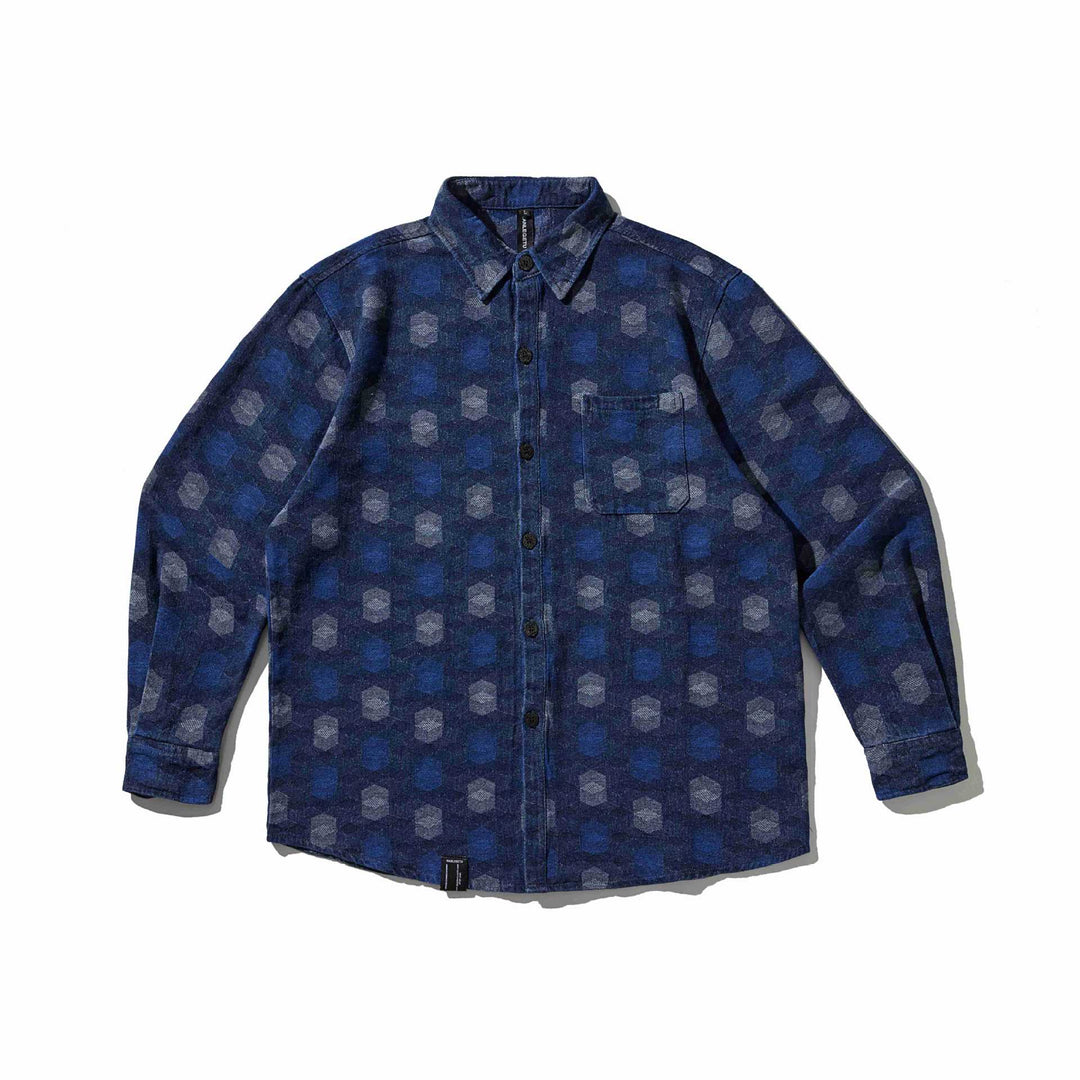 Herren Hemdjacke im Denim‑Look mit geometrischem Jacquardmuster Shop Nory