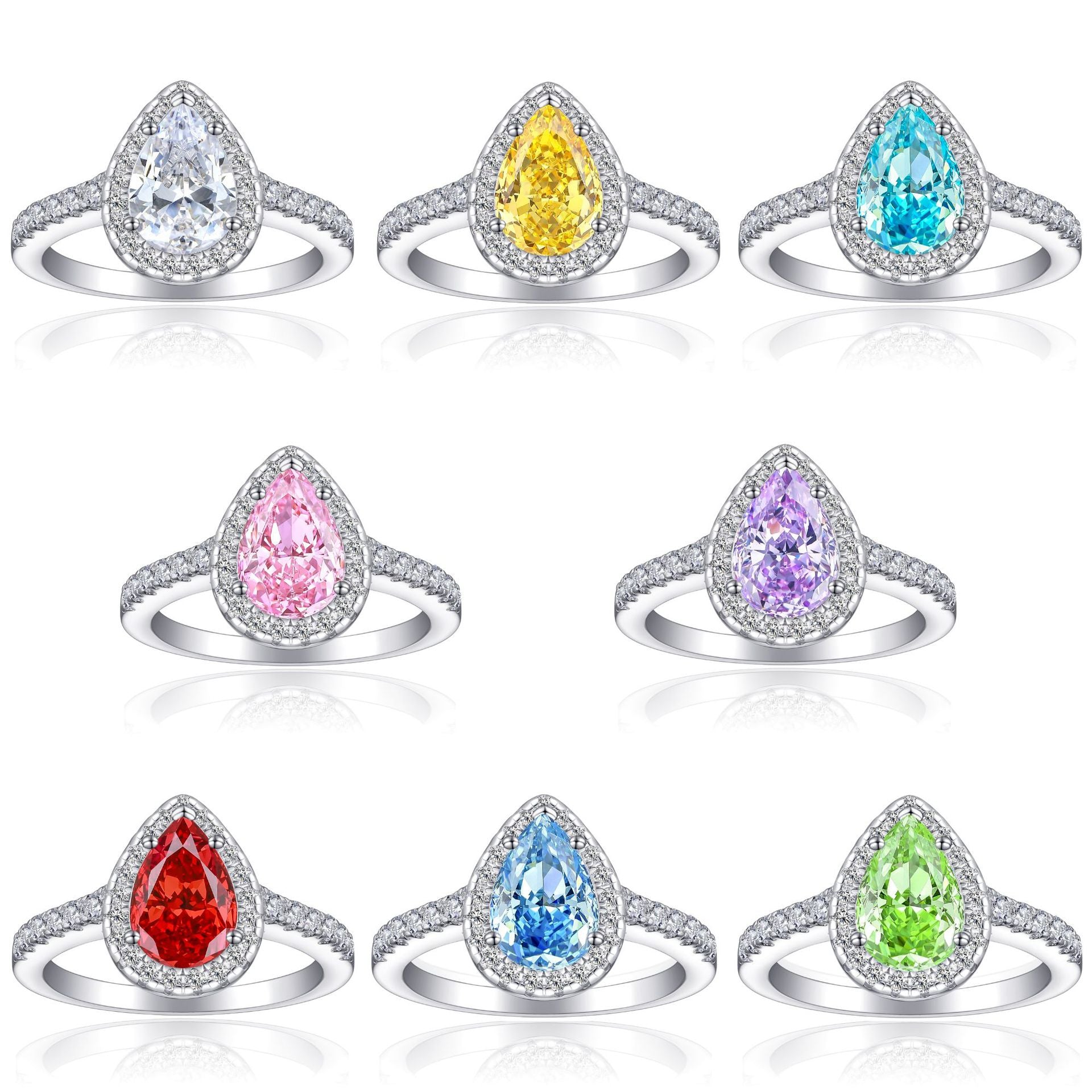 Damen eleganter Tropfenring mit funkelndem aquablauem Hauptstein und Zirkonia-Besatz Shop Nory