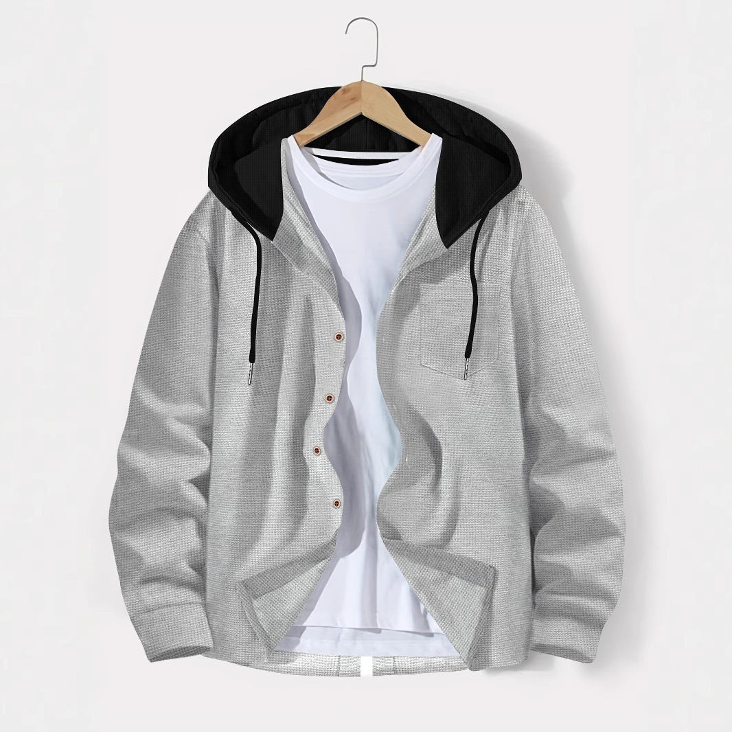 Herren nan leichtes Utility-Hoodie-Überhemd mit Kontrastkapuze, Knopfleiste und Brusttasche Shop Nory