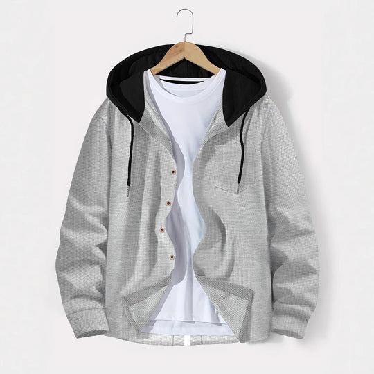 Herren nan leichtes Utility-Hoodie-Überhemd mit Kontrastkapuze, Knopfleiste und Brusttasche Shop Nory
