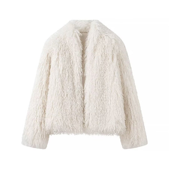 Damen Kurze Flauschige Kunstfelljacke mit voluminöser Textur Shop Nory