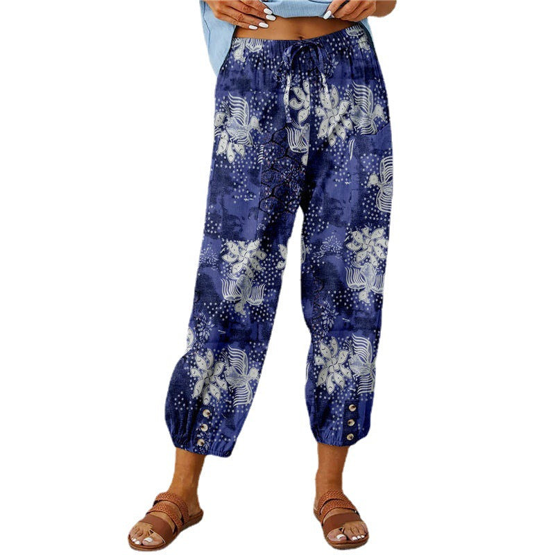 Damen Elegante Sommerhose mit floralem Muster und lockerem Schnitt