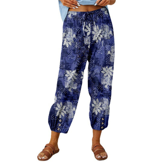Damen Elegante Sommerhose mit floralem Muster und lockerem Schnitt