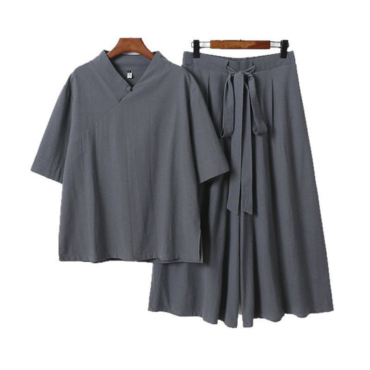 Damen Weites Kimono-Loungewear-Set mit V-Ausschnitt und Culotte-Hose Shop Nory