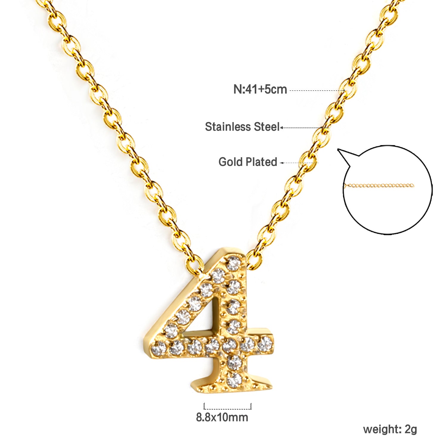 Damen Halskette mit funkelndem Ziffern-Anhänger aus hochwertigem Edelstahl Shop Nory