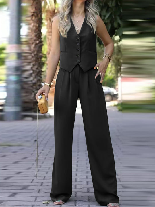 Damen Eleganter Zweiteiler mit taillierter Weste und weiter Palazzo-Hose Shop Nory
