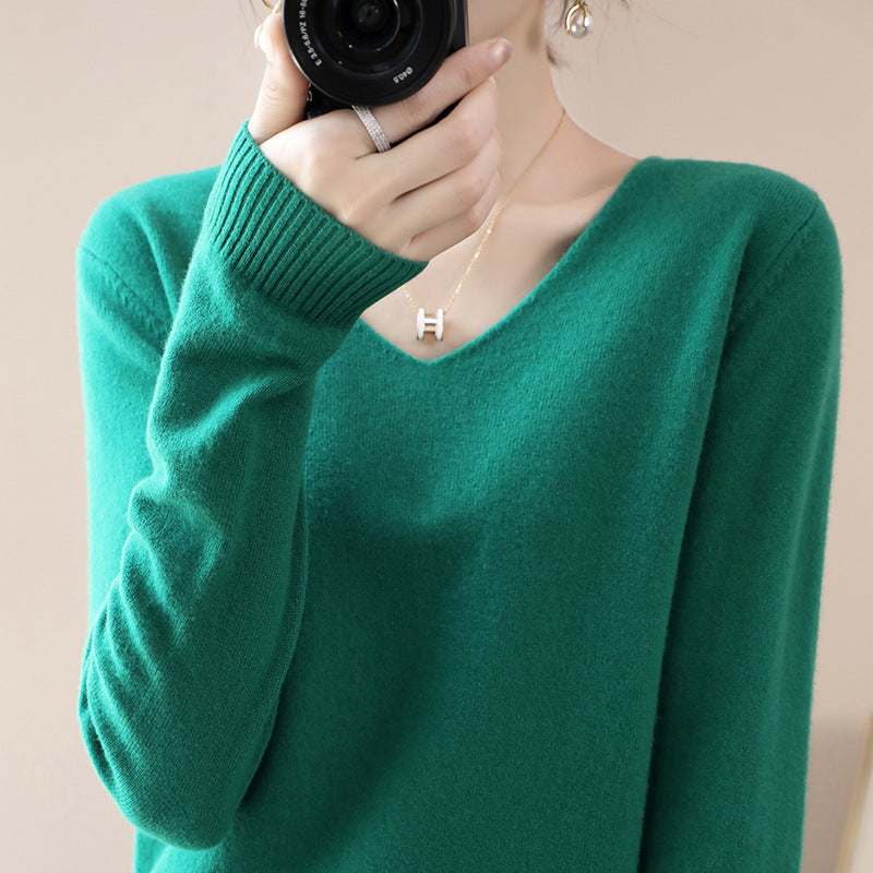 Damen V-Ausschnitt Pullover in Kaschmir-Optik mit legerem Schnitt und Rippbündchen Shop Nory
