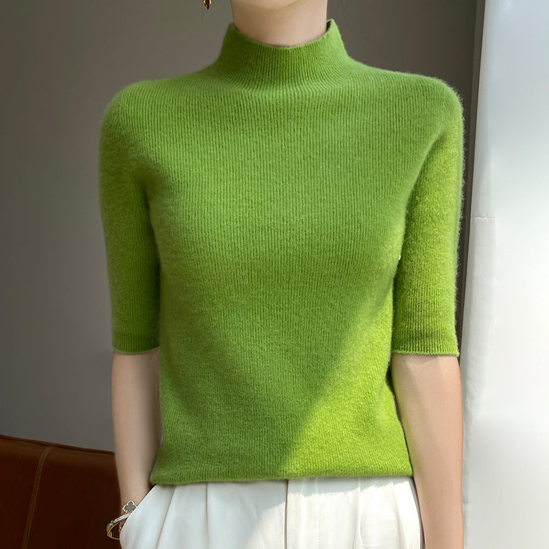 Damen Kurzarm-Mockneck-Pullover mit flauschiger Angora‑Optik Shop Nory