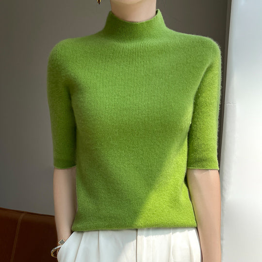 Damen Kurzarm-Mockneck-Pullover mit flauschiger Angora‑Optik Shop Nory