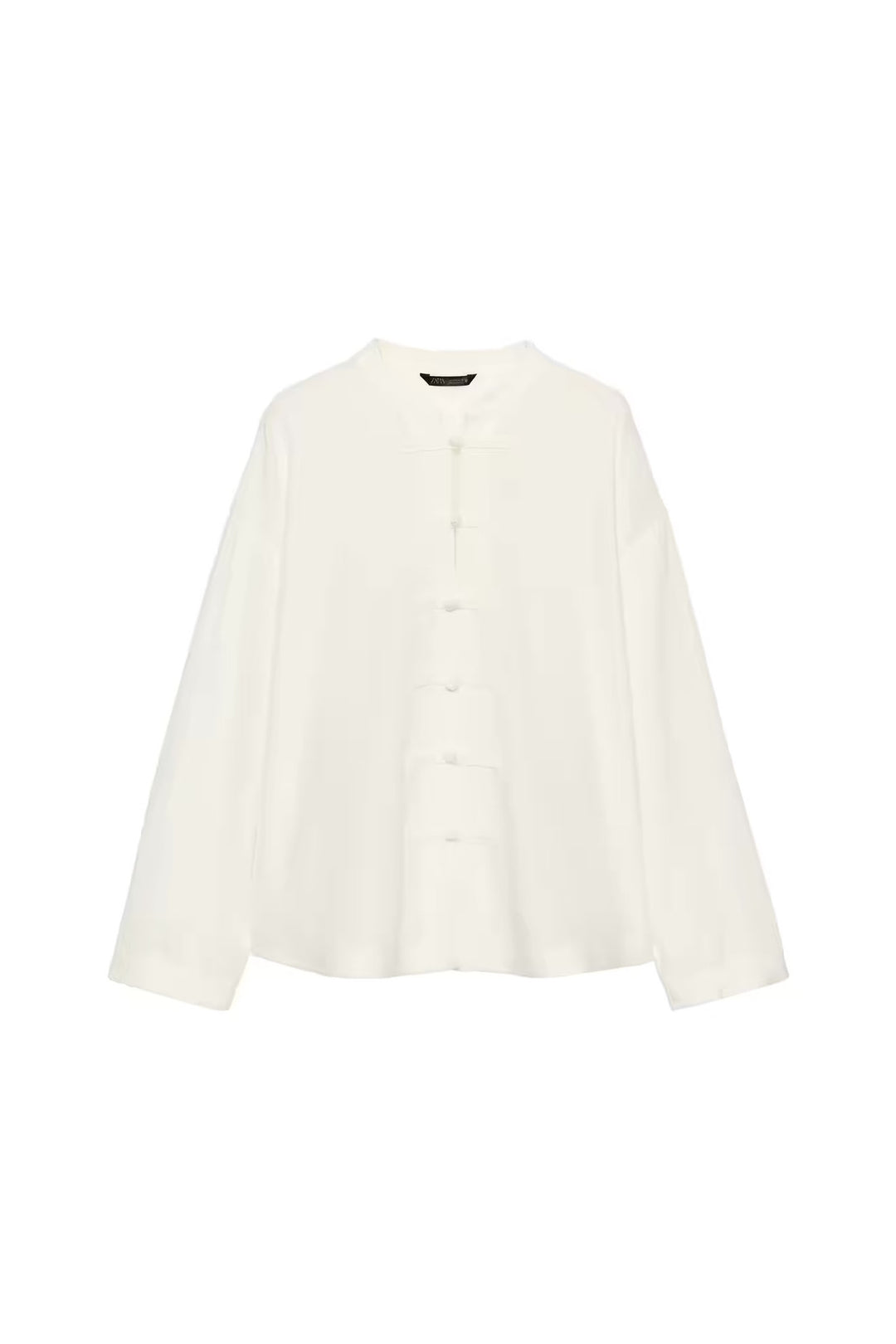 Damen Locker geschnittene Bluse im Mandarin‑Look mit Knotenknöpfen Shop Nory
