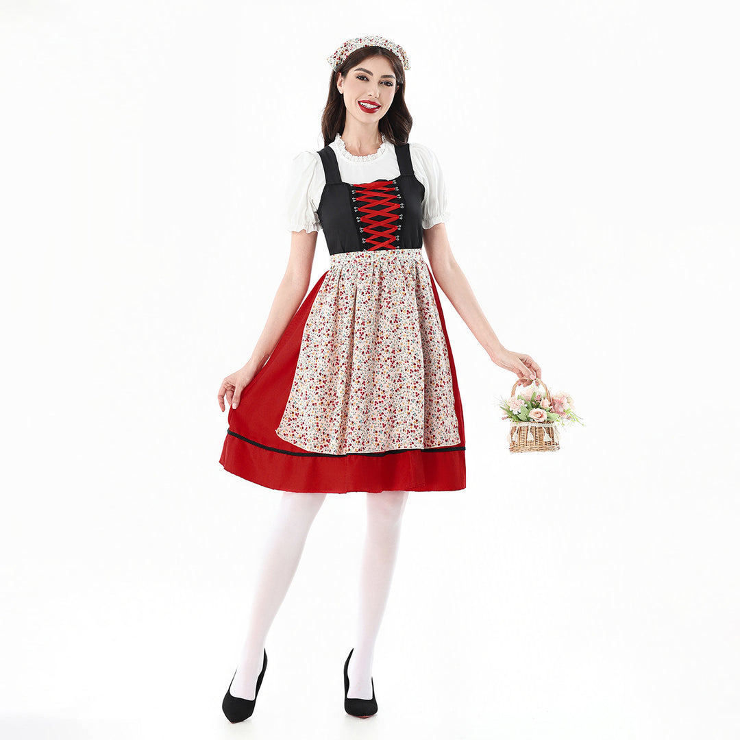 Damen nan traditionelles Dirndlkleid mit geschnürtem Mieder und floraler Schürze Shop Nory