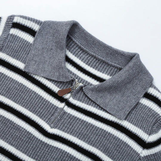 Damen Gestreifter Strickpullover mit Polokragen und Halbreißverschluss Shop Nory