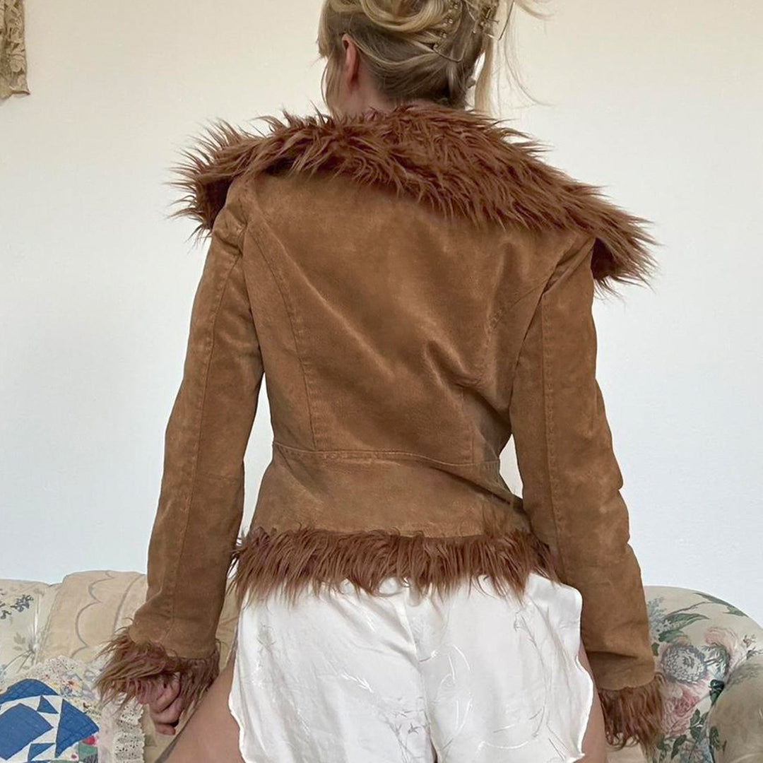 Damen nan bedruckte Bomberjacke mit Kapuze und Kunstfellkragen, elastischen Bündchen und durchgehendem Reißverschluss Shop Nory