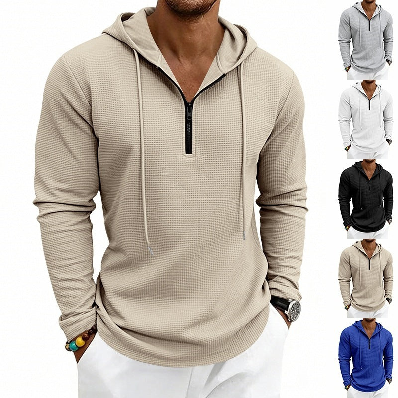 Herren Lässiges Waffelstruktur-Hoodie mit halbem Reißverschluss und Kapuze Shop Nory