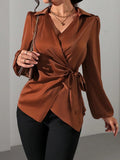 Damen Wickelbluse mit elegantem Taillengürtel und Puffärmeln