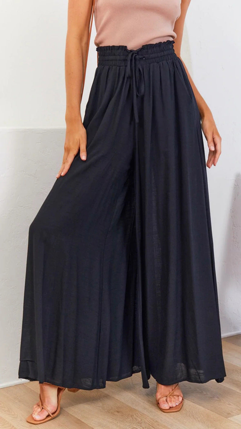 Elastischer Gürtel Weites Bein Hohe Taille Hose