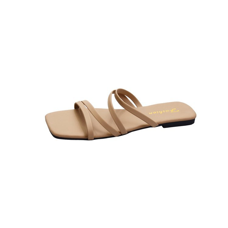 Damen flache Riemchen-Sandalen mit quadratischer Spitze