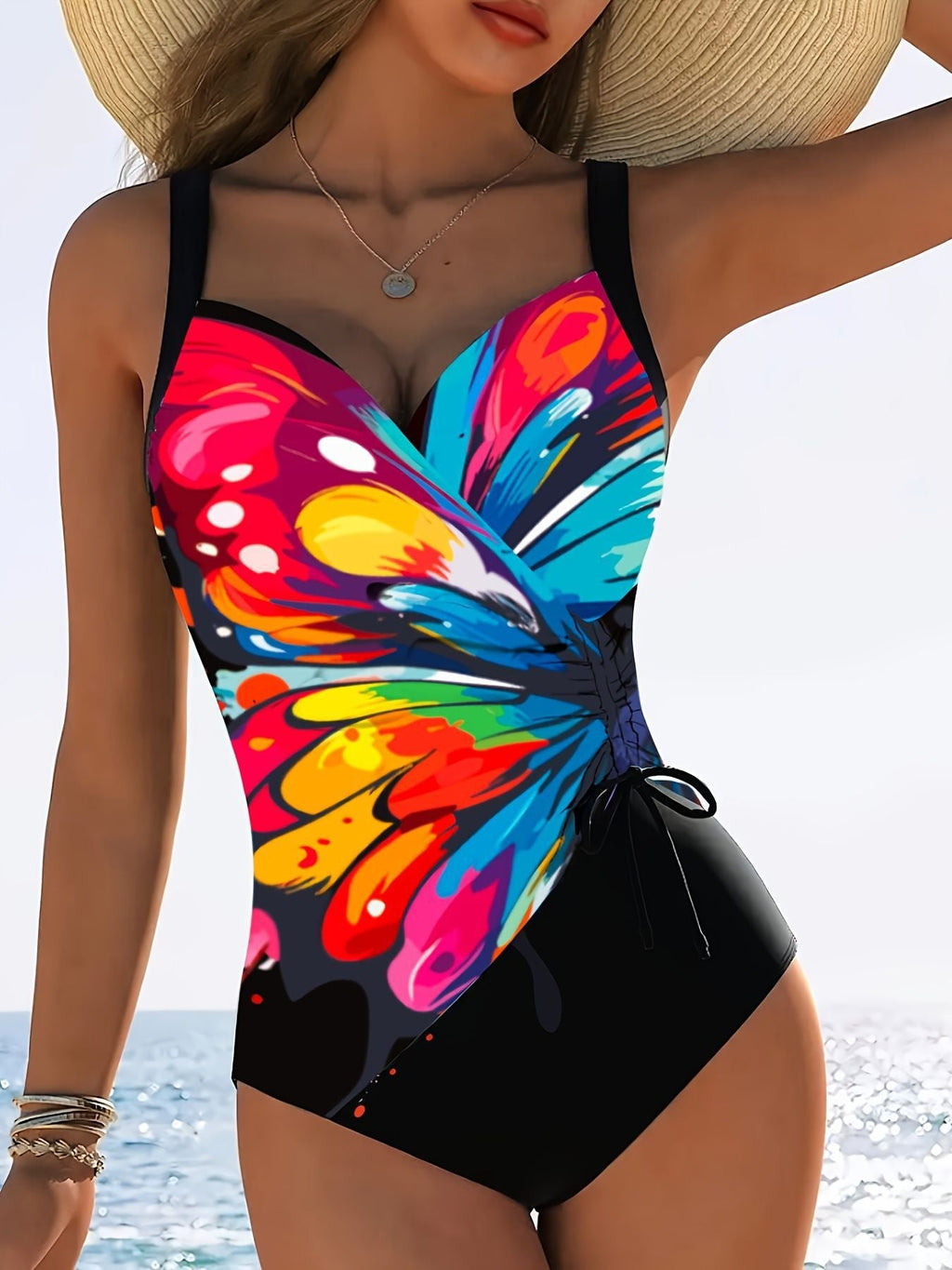 Damen Einteiliger Schwimmanzug mit kreativen Raffungselementen