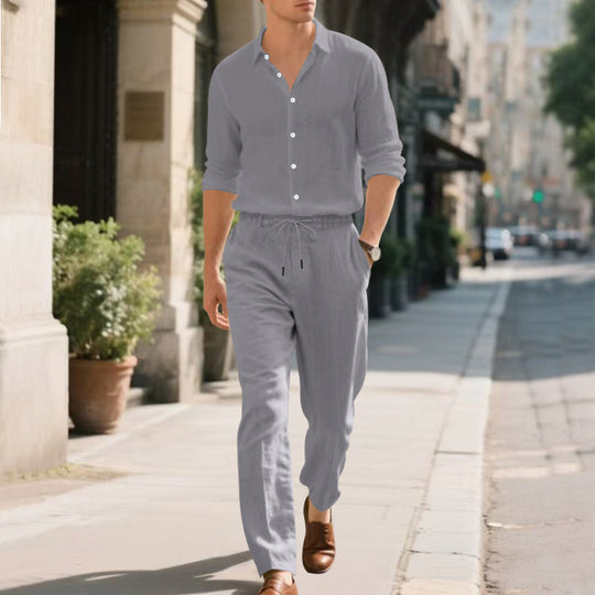 Herren lässige Leinen-Hose mit verstellbarem Kordelzug und modernem Schnitt