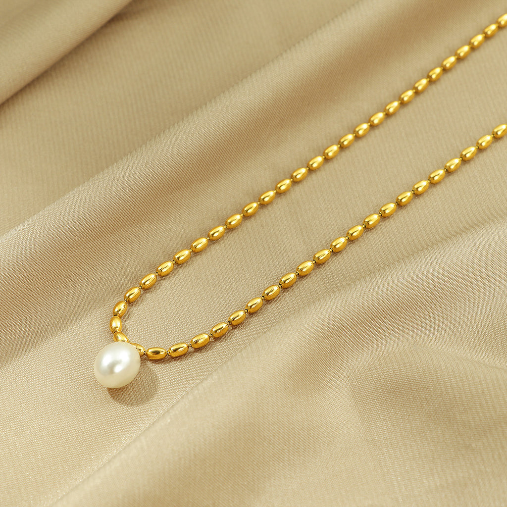 Damen elegante Perlen- und Gold-Perlenkette Shop Nory
