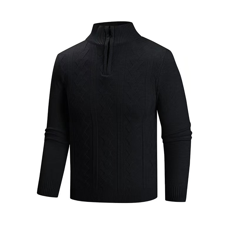 Herren Feinstrick-Halbzipp-Pullover mit Zopfmuster und Stehkragen Shop Nory