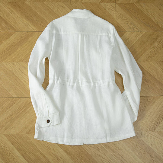 Damen Utility-Jacke aus Leinenmix mit Tunnelzug, Pattentaschen und Hemdkragen Shop Nory