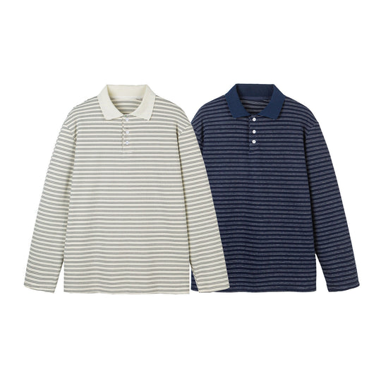 Herren Langarm-Poloshirt im Streifen-Jersey mit Henley-Knopfleiste Shop Nory