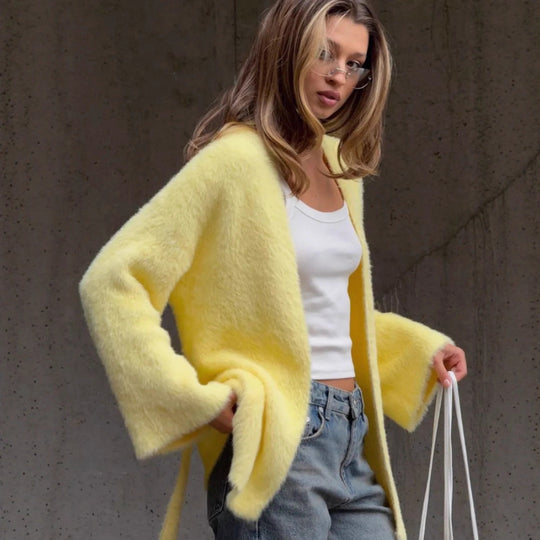 Damen Flauschige Strickjacke mit Gürtel Shop Nory