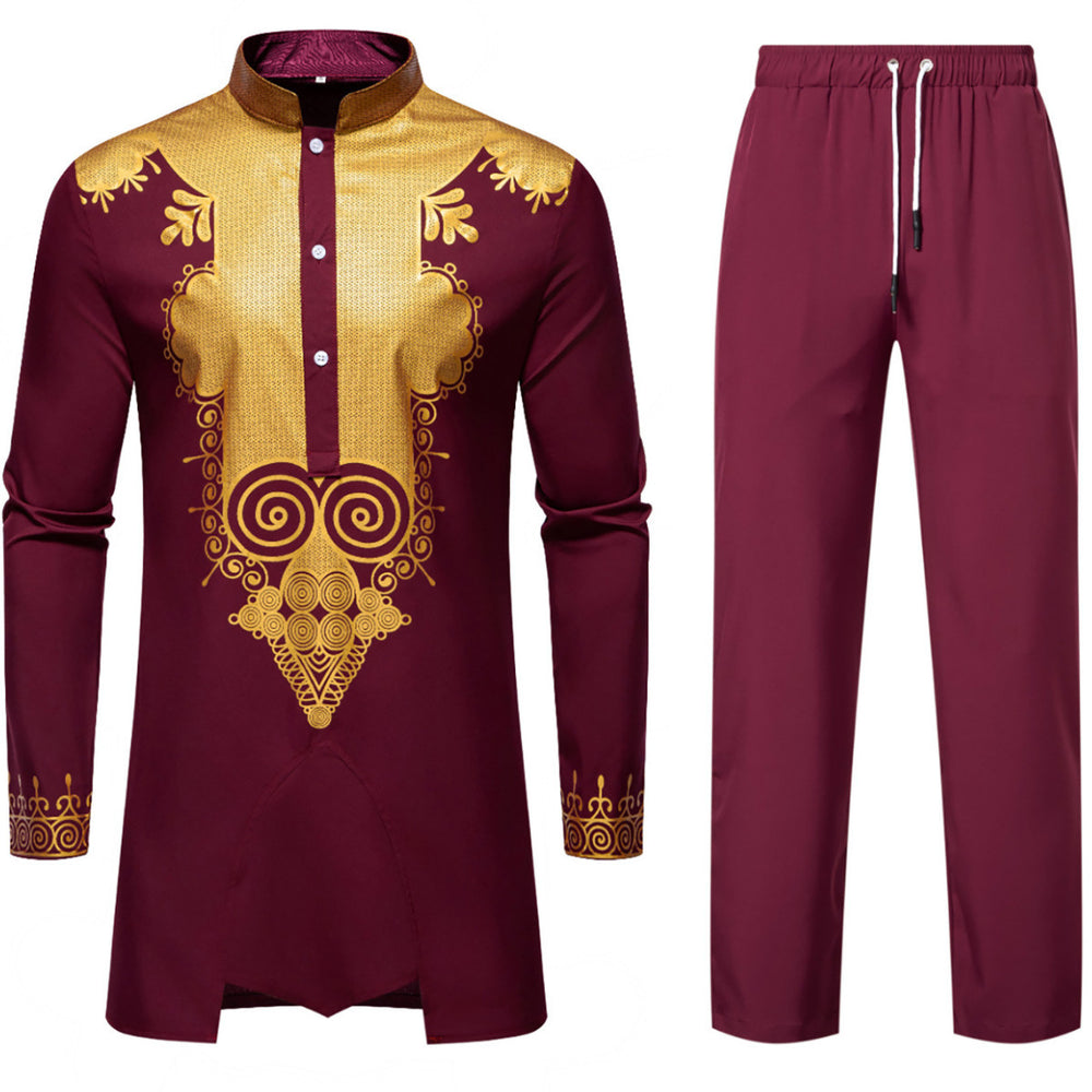 Herren Traditionelles Tunika-Set mit Mandarinkragen und goldverzierten Ornamenten Shop Nory