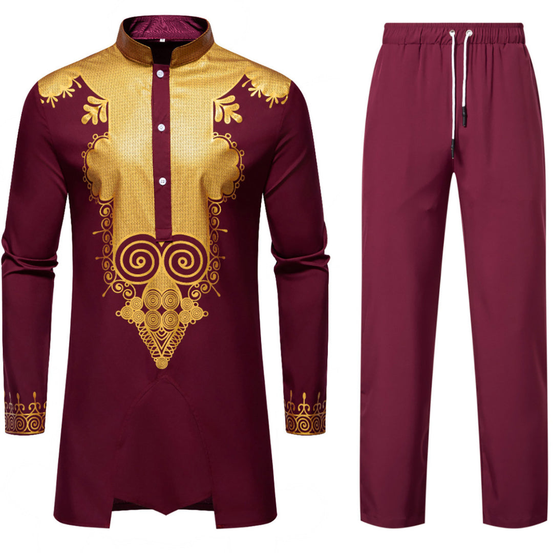Herren Traditionelles Tunika-Set mit Mandarinkragen und goldverzierten Ornamenten Shop Nory
