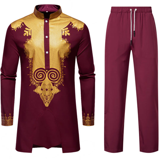 Herren Traditionelles Tunika-Set mit Mandarinkragen und goldverzierten Ornamenten Shop Nory