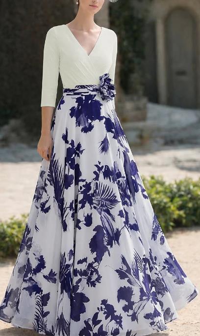 Damen Florales Maxikleid mit Wickeloberteil, dreiviertel-Ärmeln und ausgestelltem Rock Shop Nory