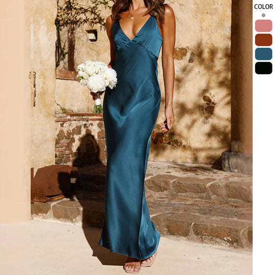 Damen Elegantes und Figurbetontes Abendkleid mit Tiefem V-Ausschnitt und Schmalem Schnitt