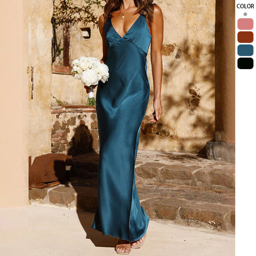 Damen Elegantes und Figurbetontes Abendkleid mit Tiefem V-Ausschnitt und Schmalem Schnitt