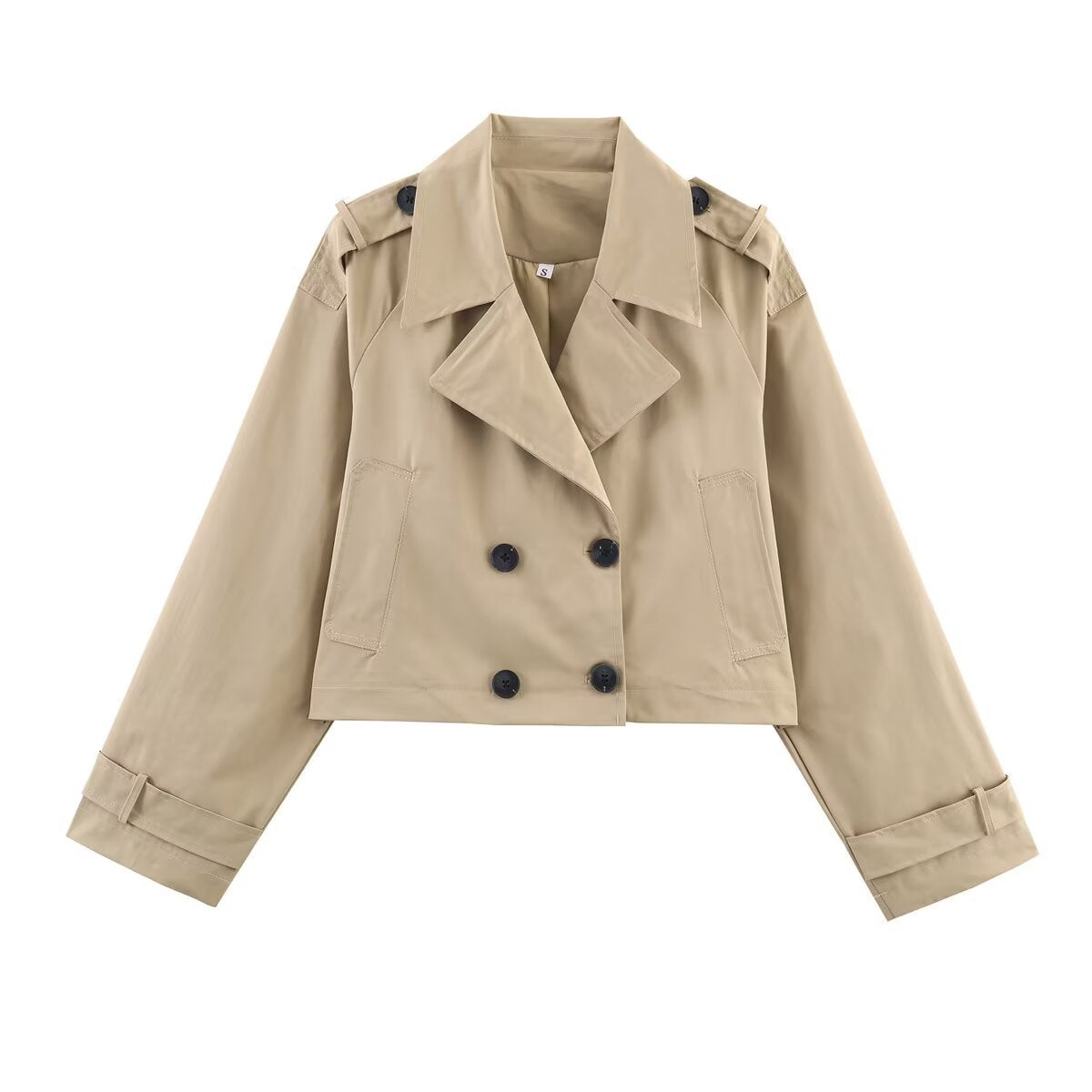 Damen Cropped Trenchcoat mit doppelter Knopfleiste und praktischen Taschen