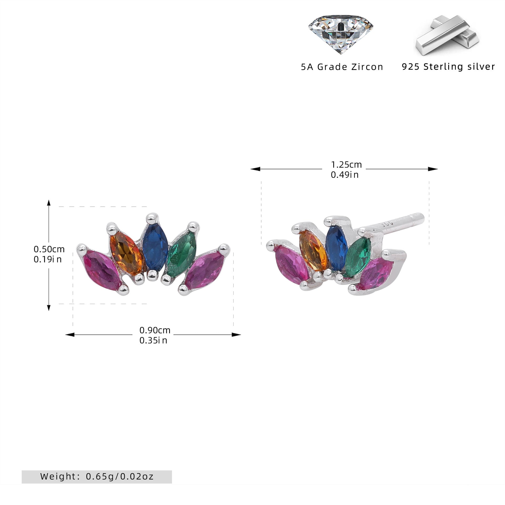 Damen Ohrstecker aus hochwertigem 925 Sterling Silber mit buntem Zirkonbesatz Shop Nory