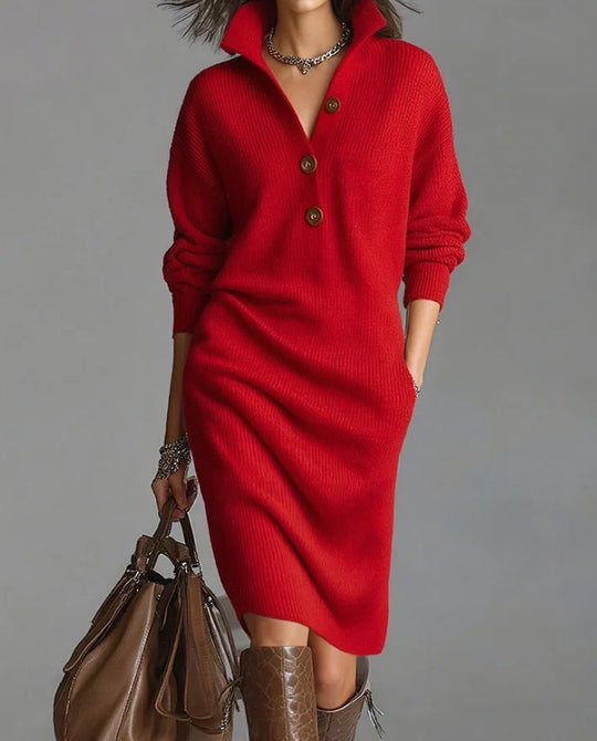 Damen nan gestricktes Pulloverkleid mit Polokragen, Eingrifftaschen und lässiger Passform Shop Nory