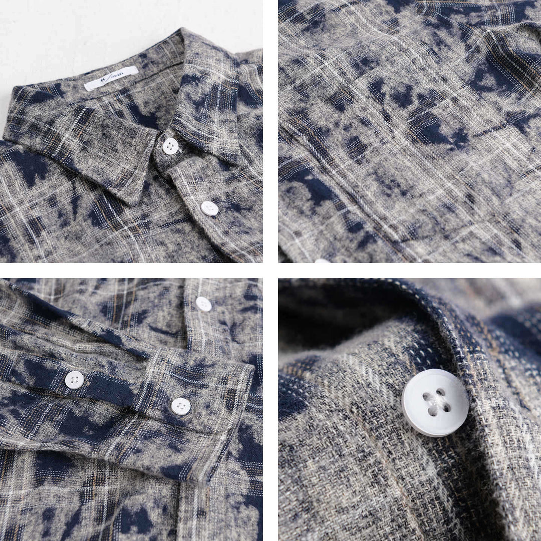 Herren Gebleichte Karo-Flanell-Overshirt Jacke im Used‑Look Shop Nory