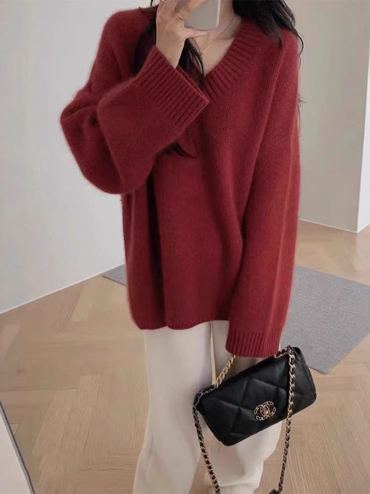 Damen Oversize V-Ausschnitt-Pullover im Mohair‑Look Shop Nory
