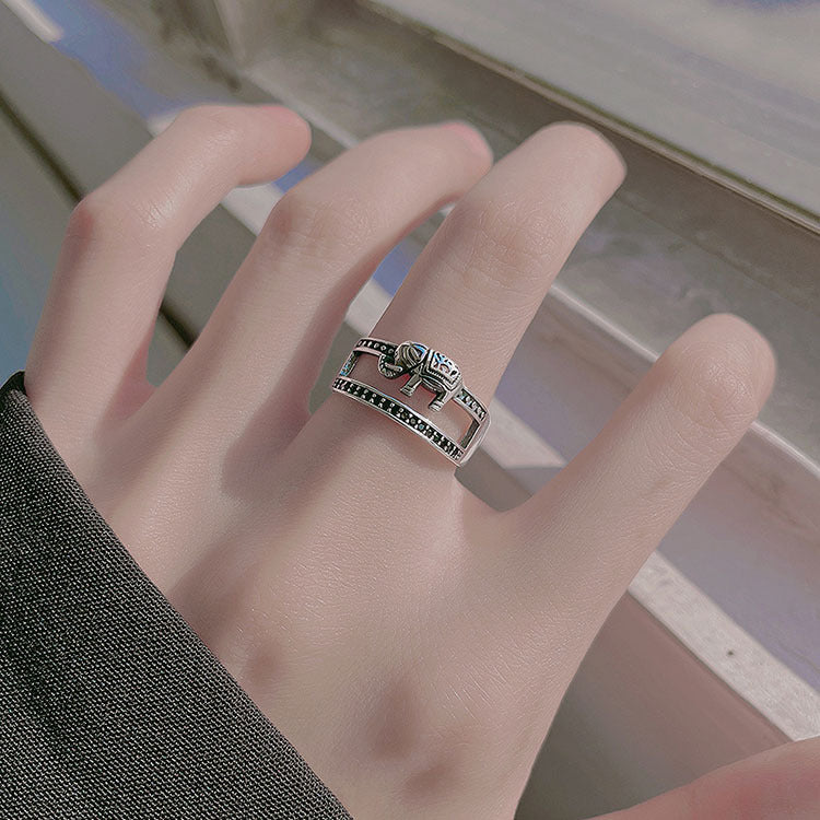 Damen doppelschichtiger Ring mit filigranem Elefantendesign Shop Nory