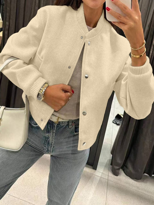 Damen Kurzjacke im Bomberstil aus Teddyfleece mit Rippbündchen Shop Nory