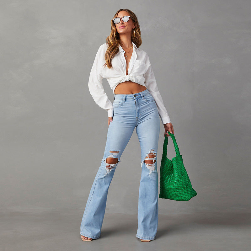Damen Flared Jeans mit hohen Rissen und hohem Bund