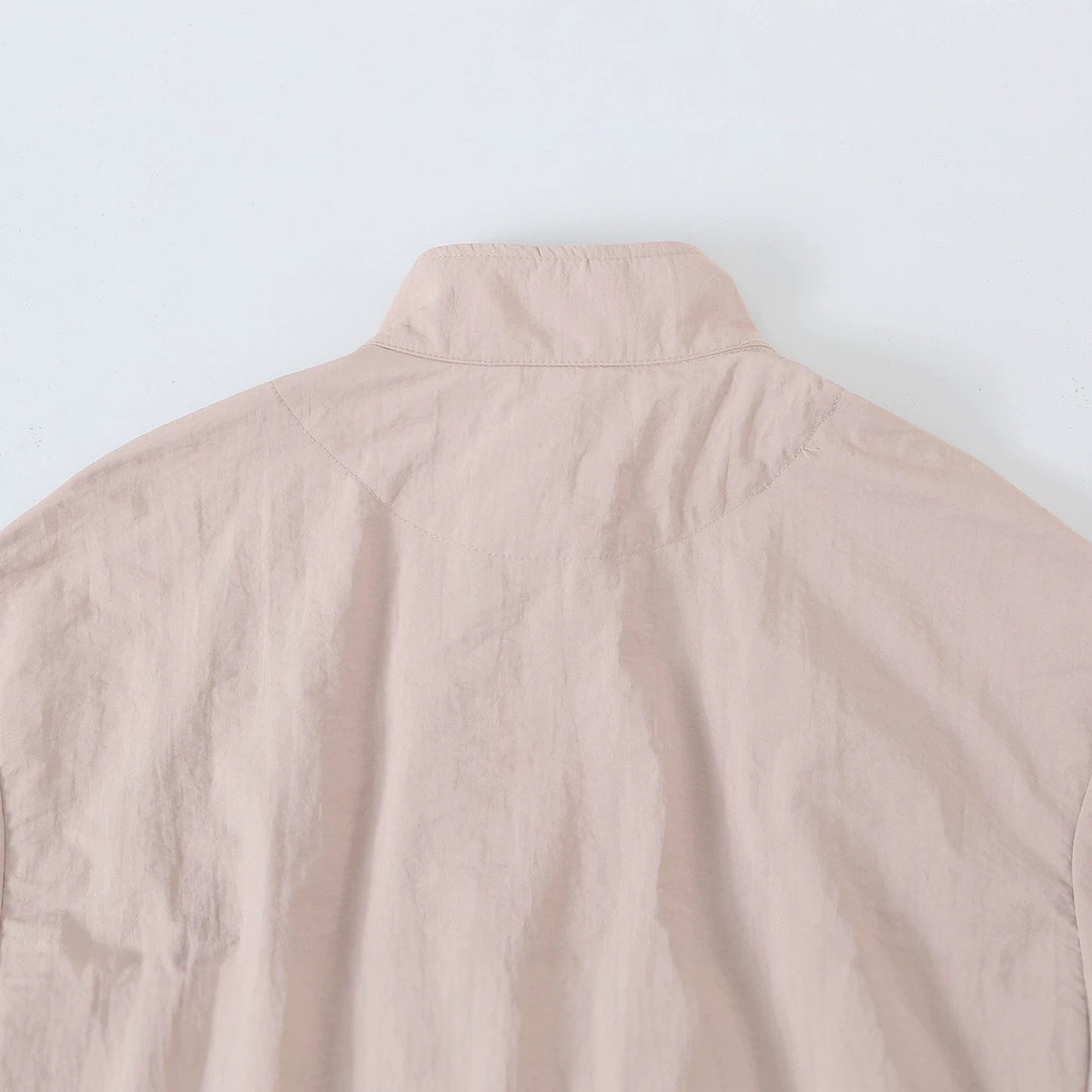 Damen Leichte Taillierte Übergangsjacke mit Tunnelzug, Stehkragen und Ballonärmeln Shop Nory