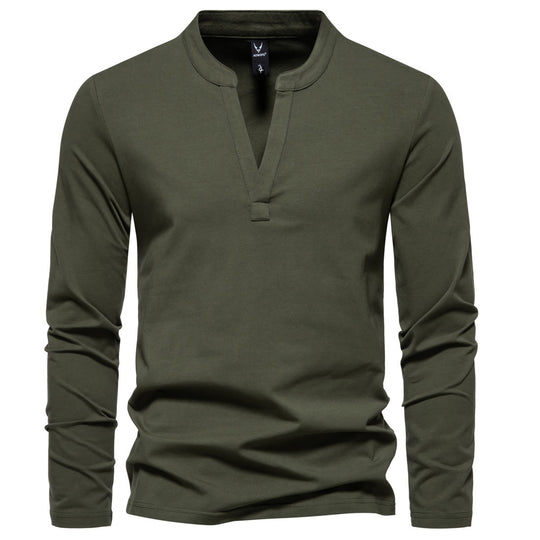 Herren langärmeliges Henleyshirt mit Stehkragen, tiefer V-Öffnung und schmaler Passform Shop Nory