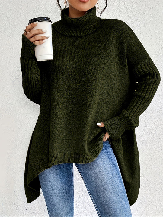 Damen nan Oversize Strickpullover mit hohem Rollkragen, gerippten Ärmeln und asymmetrischem Saum Shop Nory